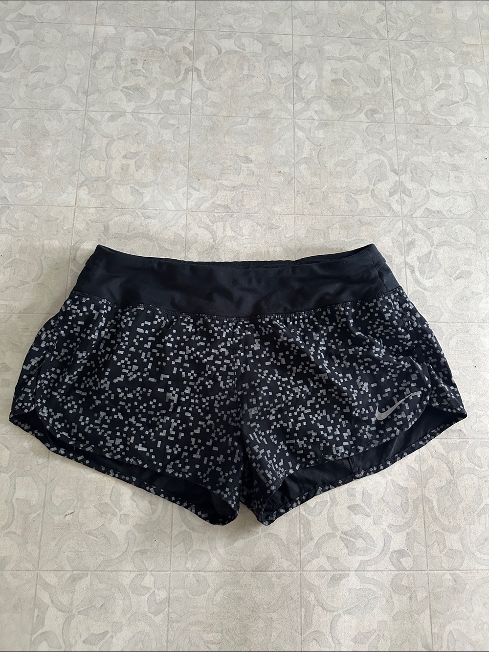 Nike Black Athletic Running Shorts with Reflective Pixel Print